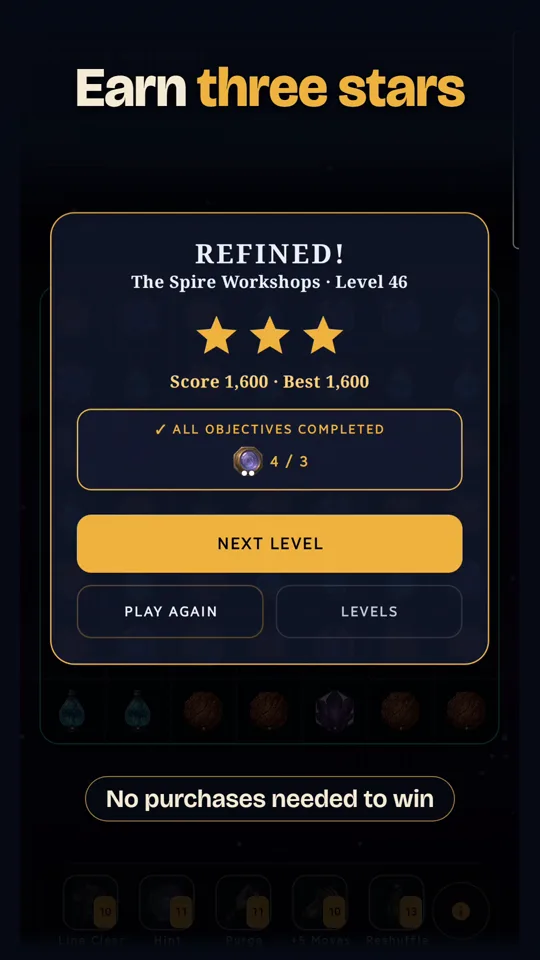 Earn three stars, with no purchases needed to win.